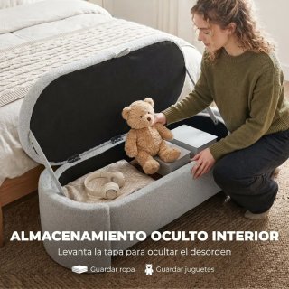 Banco Puff Almacenaje Ovalado Gris/Beige