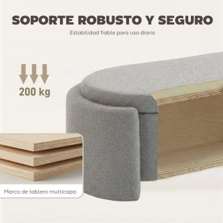 Banco Puff Almacenaje Ovalado Gris/Beige
