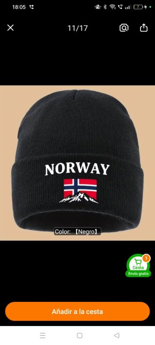 Gorro Negro Norway con Bandera y Montañas