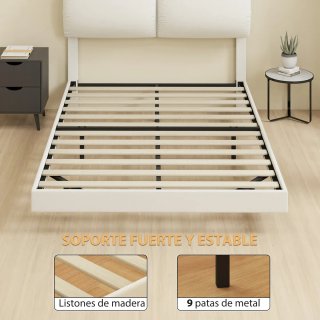 Cama Doble 135x190 cm con Cabecero Acolchado