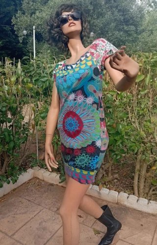 Vestido Desigual Algodón Estampado Multicolor