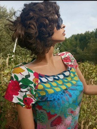 Vestido Desigual Algodón Estampado Multicolor