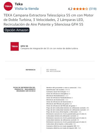 Campana extractora Teka GFH 55 NUEVA