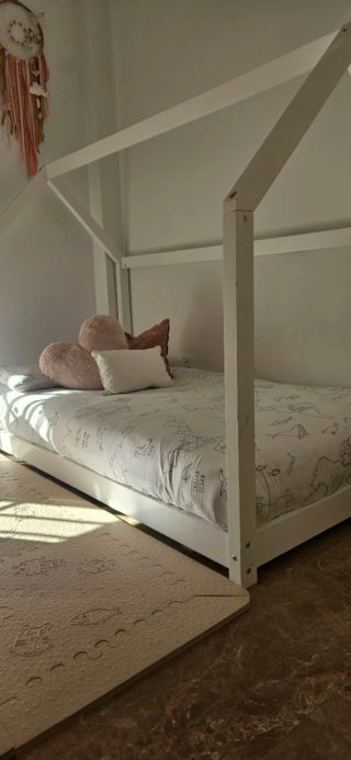 Cama Montessori Madera Blanca 80x160 + Colchón