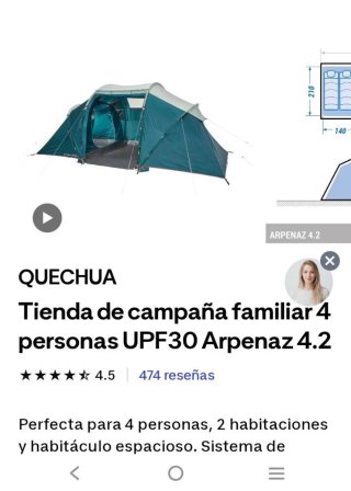 Tienda campaña familiar Quechua un solo uso