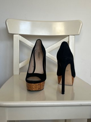 Zapatos de ante negro tacón fino 14cm