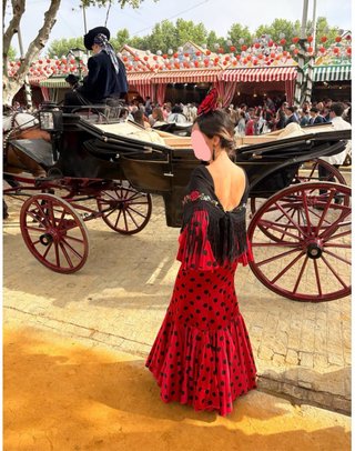 Traje Flamenca Micaela Villa Rojo Lunares