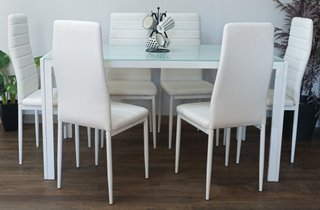 Comedor Cristal/metal Blanca + 6 Sillas. REBAJADA!