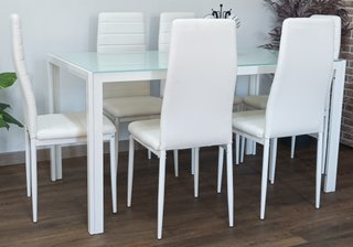 Comedor Cristal/metal Blanca + 6 Sillas. REBAJADA!