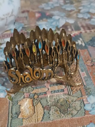 Servilletero Shalom Antiguo Metal Dorado Piedra Tu