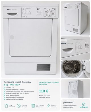 Secadora Bosch Sportline 6kg WTL 620 P