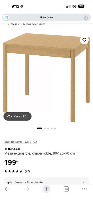 Mesa extensible de madera Modelo Tonstad de Ikea