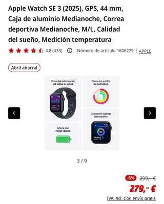 Apple Watch SE 3 GPS 44mm Negro