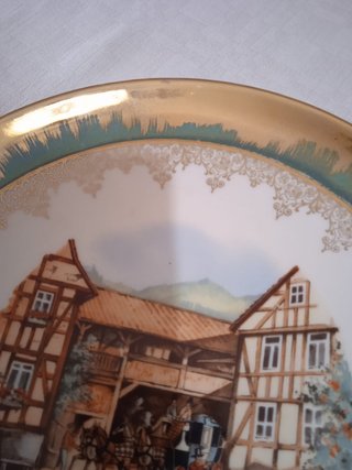 Antico Piatto porcellana Decorativo Oro Verde