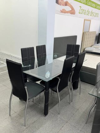 Mesa de comedor cristal y sillas - envio gratis