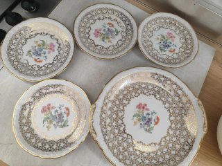 Set 5 Piatti Porcellana Decorati Oro