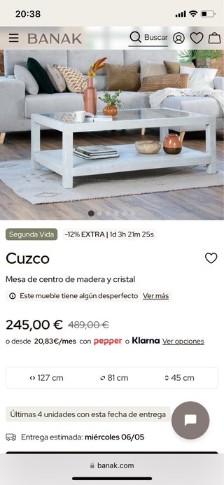 Mesa de centro Banak madera y cristal