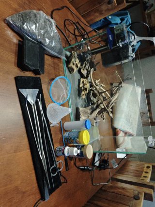Acuario con decoración y accesorios