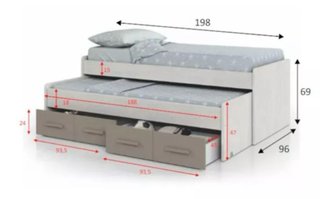 Cama nido con cajones beige y blanca