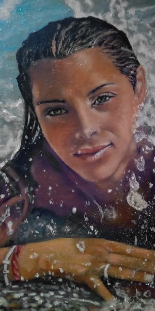 Cuadro al óleo Chica en el mar