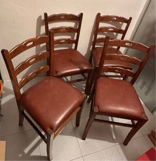 Conjunto 4 sillas madera y cuero