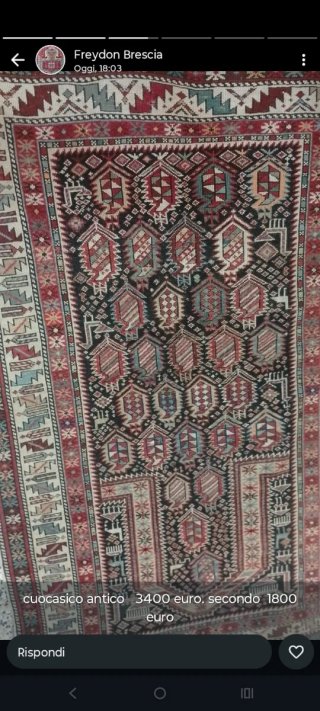 Tappeto antico blu e beige in lana