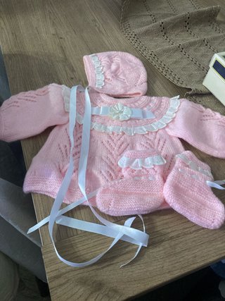 Conjunto lana bebé primera puesta rosa