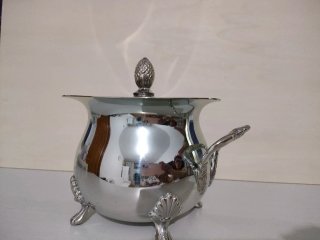 Olla para fondue de metal plateado