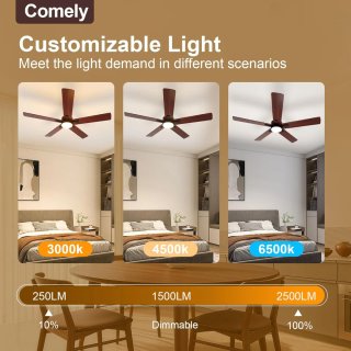 Ventilador Techo Comely 132cm DC Luz Madera