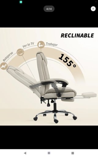Silla de escritorio acolchada beige con reposapiés
