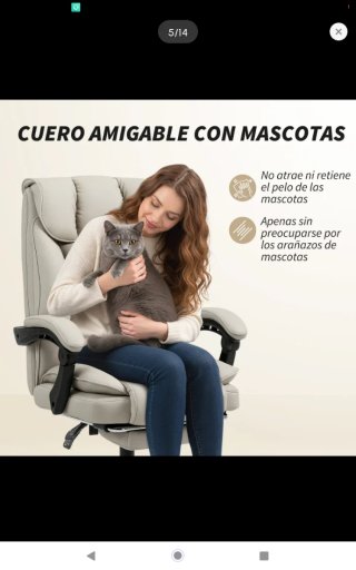 Silla de escritorio acolchada beige con reposapiés