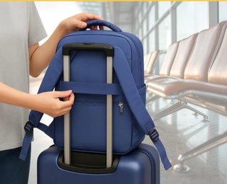 Mochila de viaje azul para cabina de avión
