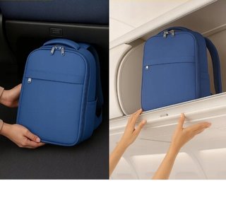 Mochila de viaje azul para cabina de avión