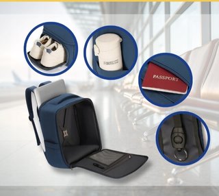 Mochila de viaje azul para cabina de avión
