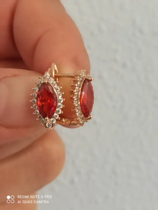 Pendientes chapados en oro con piedra roja