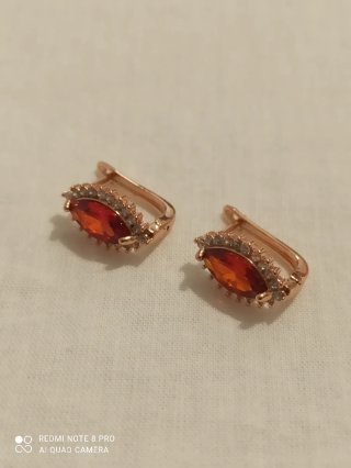 Pendientes chapados en oro con piedra roja