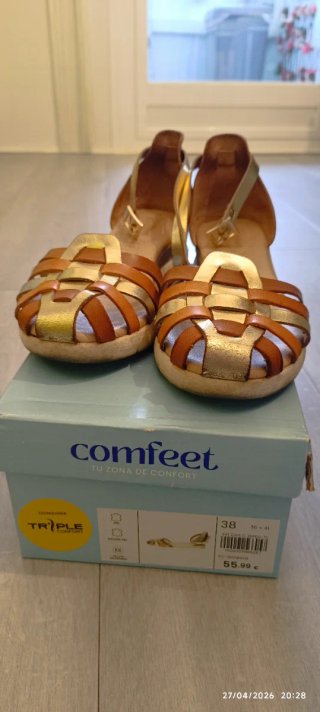Sandalias Comfeet Talla 38 Marrón y Dorado