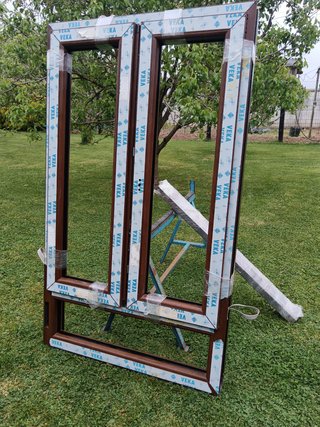 2 Ventanas PVC Nogal 2 Hojas VEKA