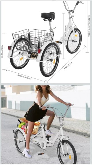 Triciclo bianco per adulti con cesta
