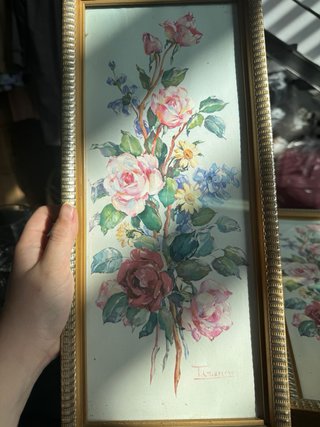 Pareja de cuadros de flores rosas T guerrero 60s