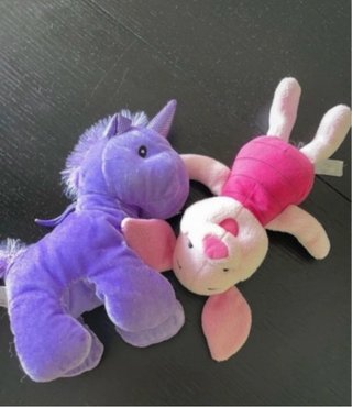 2 Peluche Piccolo Unicorno Viola e Maialino