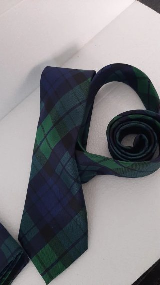 Corbata y pañuelo de cuadros azul y verde