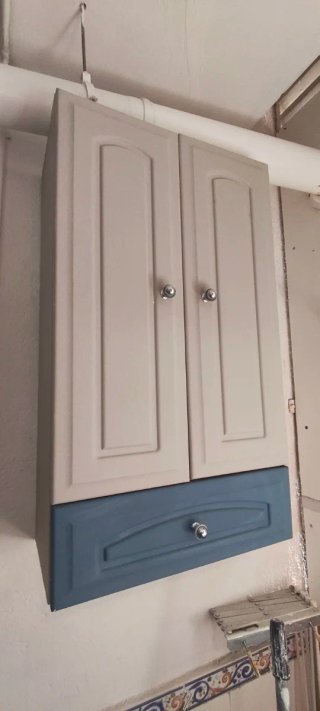 Armario auxiliar baño beige y azul