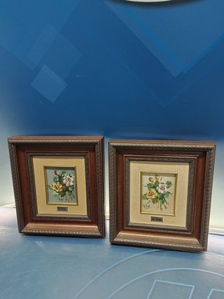 Pareja de cuadros, preciosas flores, óleo. S.bella, 22x20x3 cm