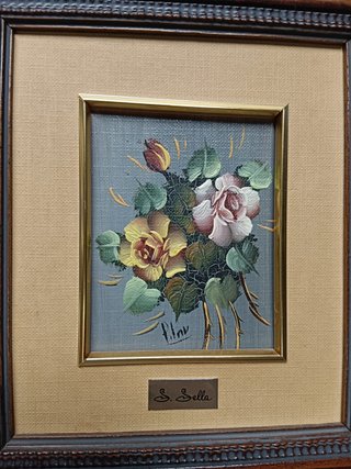Pareja de cuadros, preciosas flores, óleo. S.bella, 22x20x3 cm