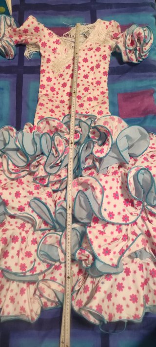 Traje Sevillana Niña Flores Rosa y Azul