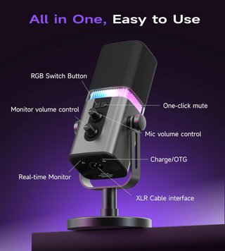 MAILANGSHI D2 Pro Micrófono USB XLR 192KHz RGB