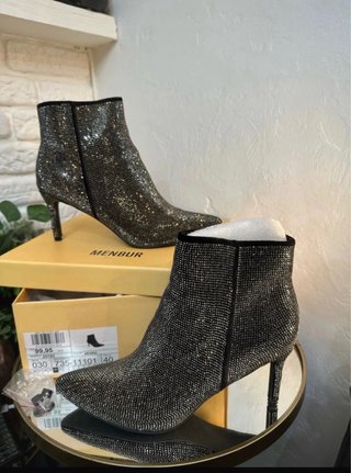 Botines Menbur plateados con cristal talla 40