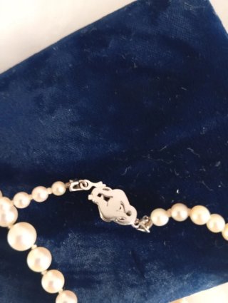 Collana perle chiusura oro 18k e rubino vintage