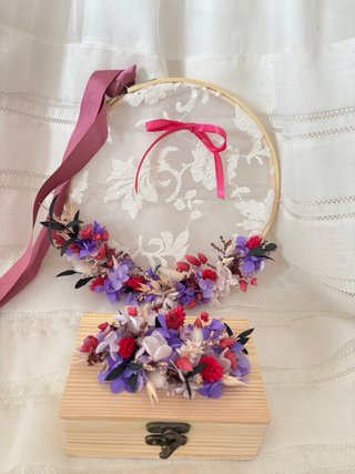 Porta alianzas y caja arras flores preservadas